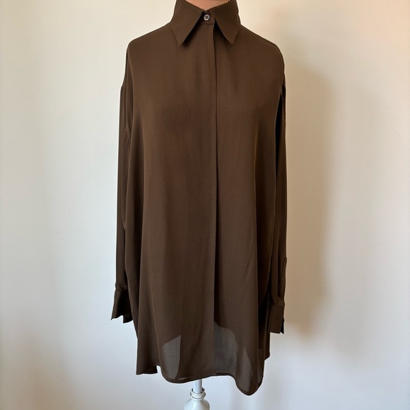 Michael Kors Vintage Brown Flowing Open Front One Button Collar Blouse EUC Sz SP - Picture 1 of 7